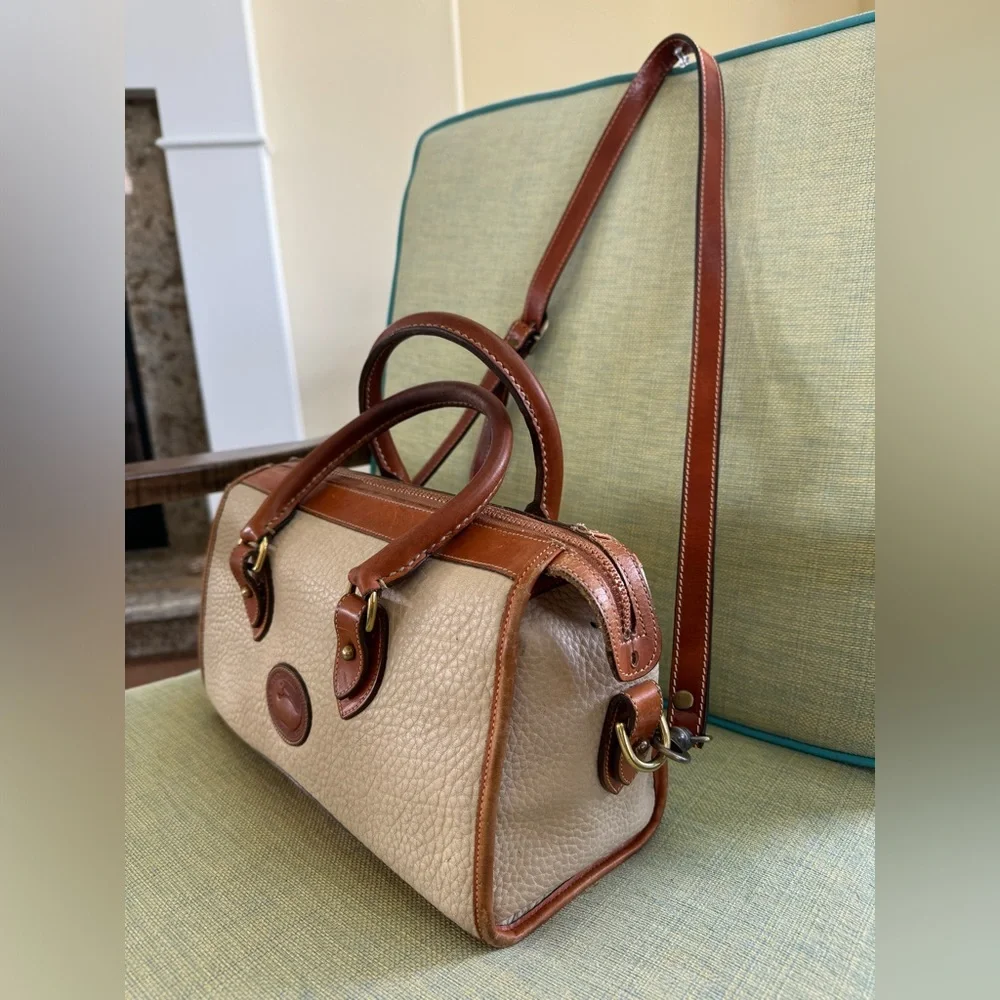 Dooney & Bourne Vintage Zipper Satchel in British Tan and Bone - Picture 2 of 14